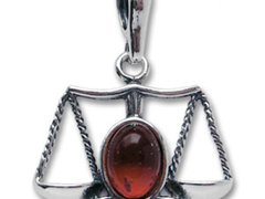 Pandantiv talisman argint cu piatra naturala de ambra (chihlimbar), semn zodiacal Balanta